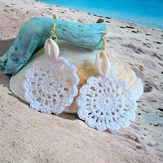 Amani’s Collection White Shell Crochet Daisy Earrings
