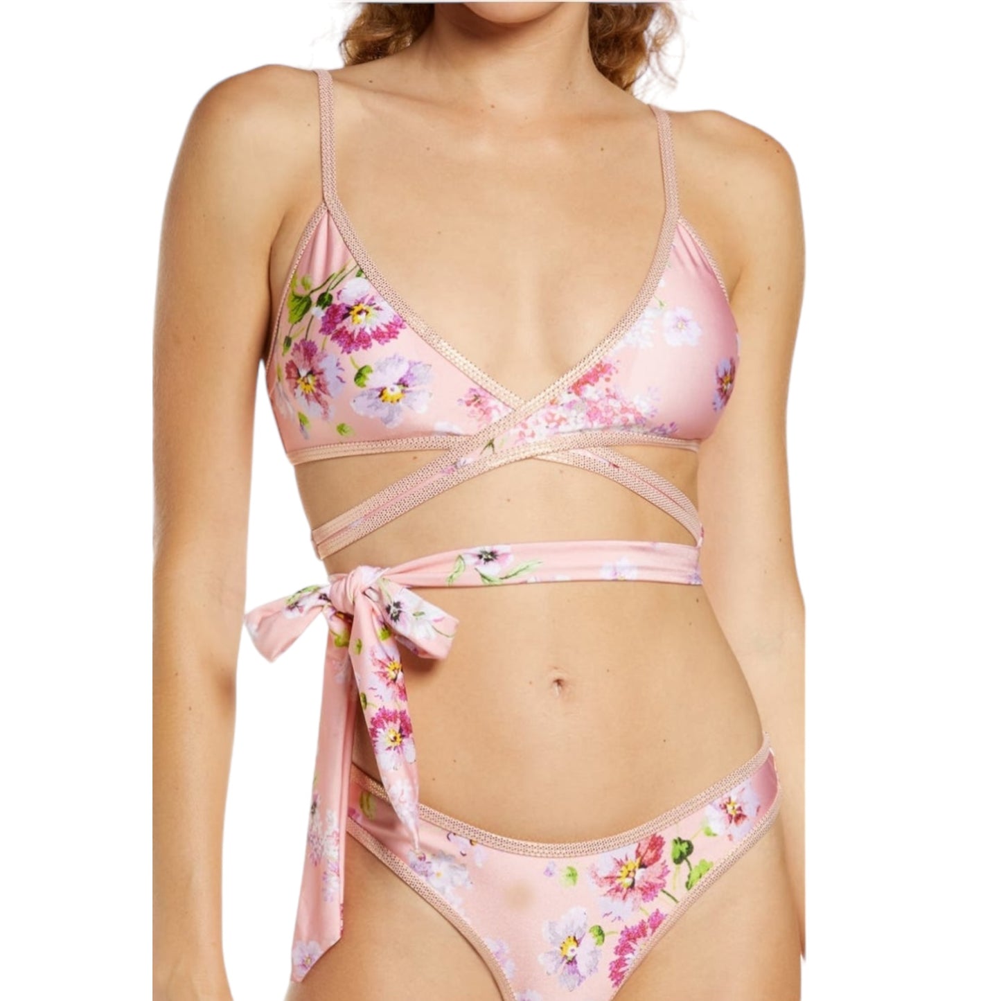 River Island Embellished Trim Floral Wrap Bikini Top only