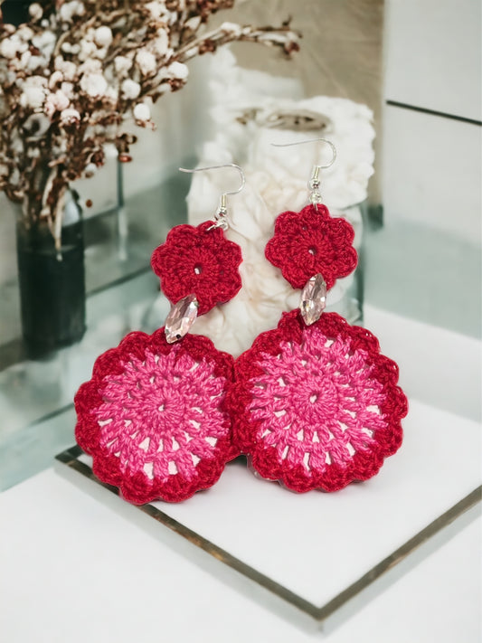 Amani’s Valentines Crochet Daisy Stone Earrings