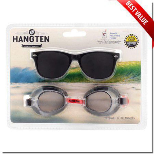 Hang Ten Kids Black Sunglasses and Swim Goggles Set
