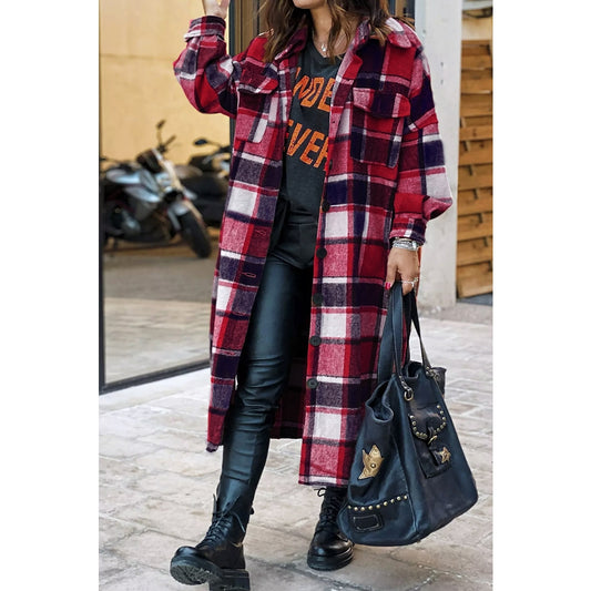 Red Plaid Flannel Shacket Jacket