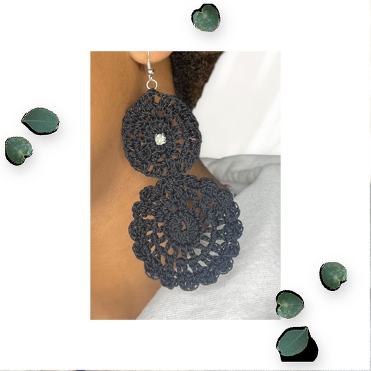 Amani’s Collection Black Crochet Daisy Laced Earrings