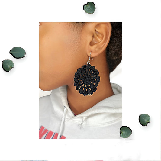 Amani’s Collection Black Crochet Daisy Earrings