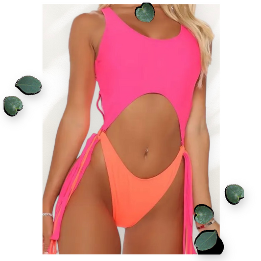 Neon Pink Cut out two tone  One Piece