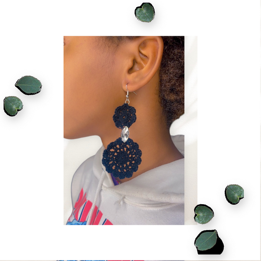 Amani’s Black Crochet Daisy Stone Earrings