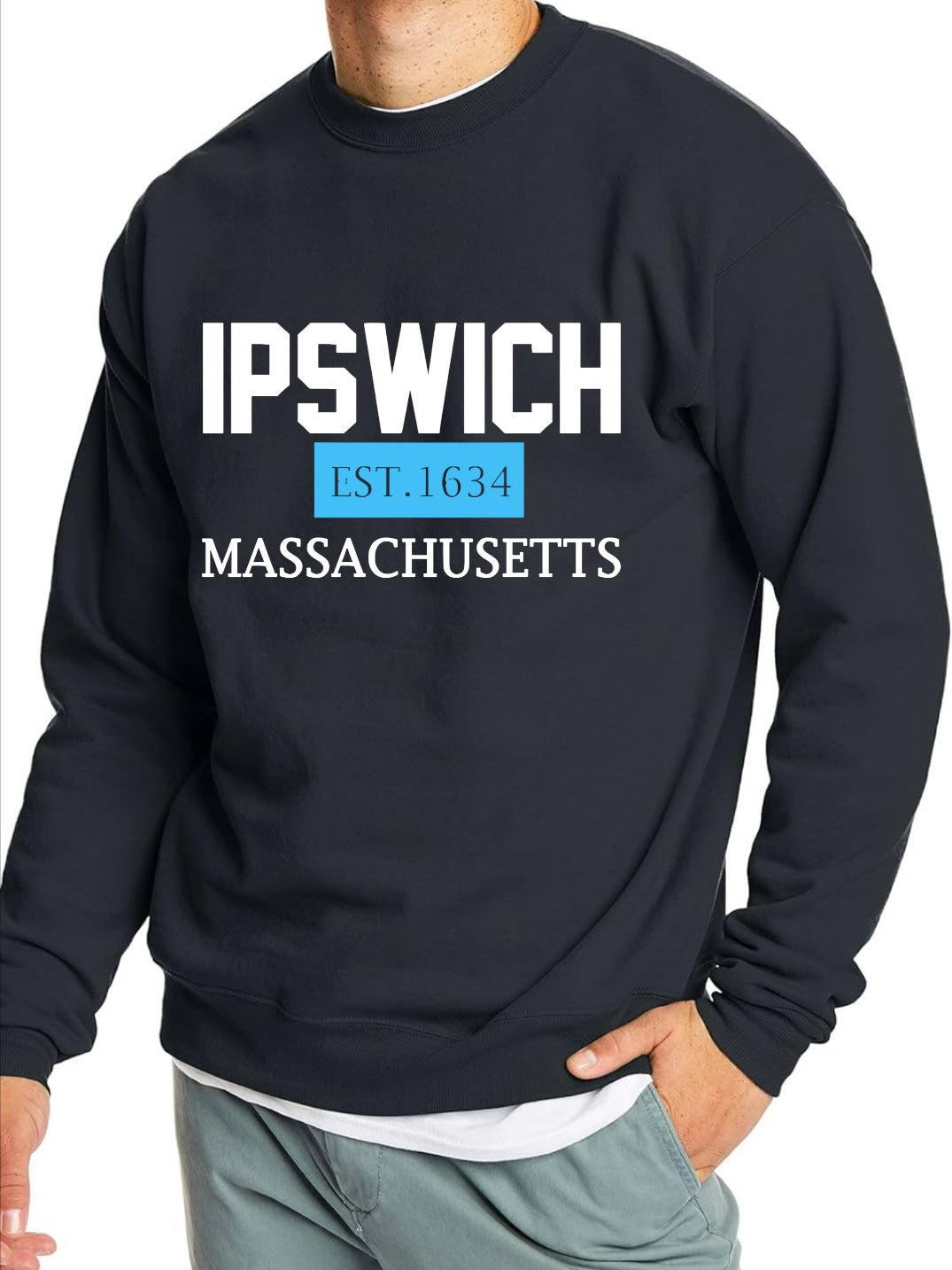 Adults Ipswich Black Crewneck Jersey Style