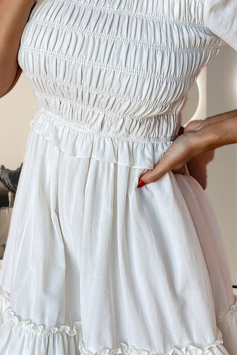 Frill Ruched Short Sleeve Mini Dress
