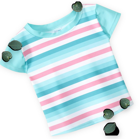 Aqua Stripe Short Sleeve Classic Rashguard UPF 50+ (Toddler)