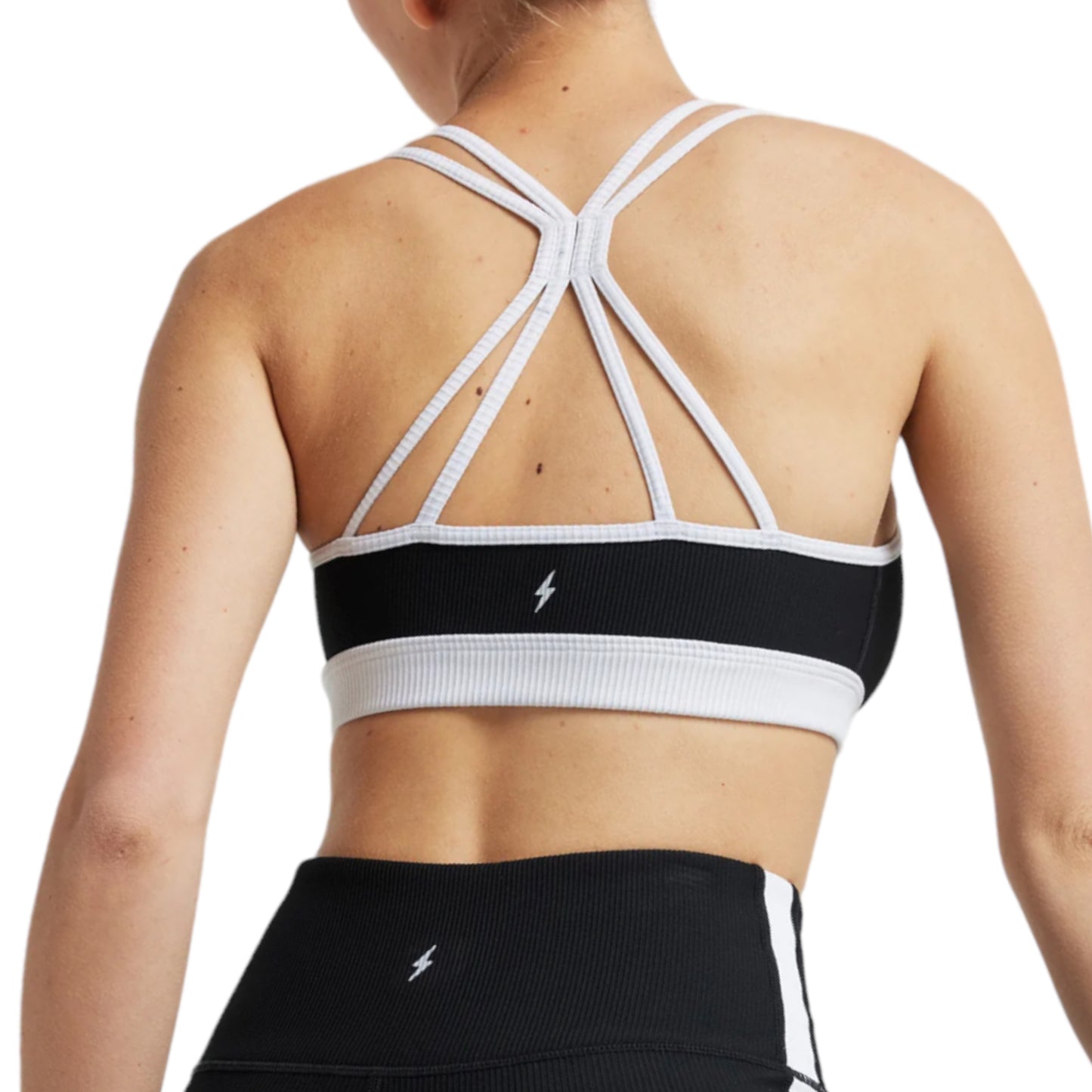 EY Black White Color Block Rib Bra