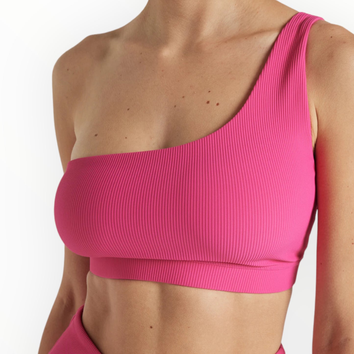 EY Pink One Shoulder Rib Bra