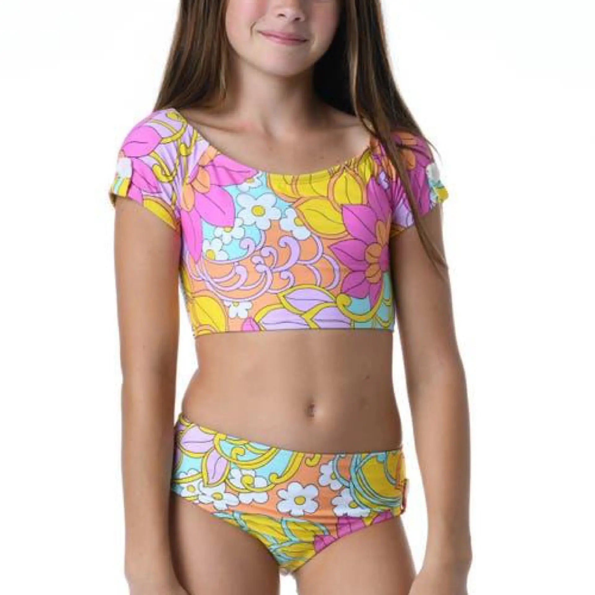 Hobie Kids' Woodstock Print Two-Piece Swimsuit in Multi (Girls) Hobie Girls