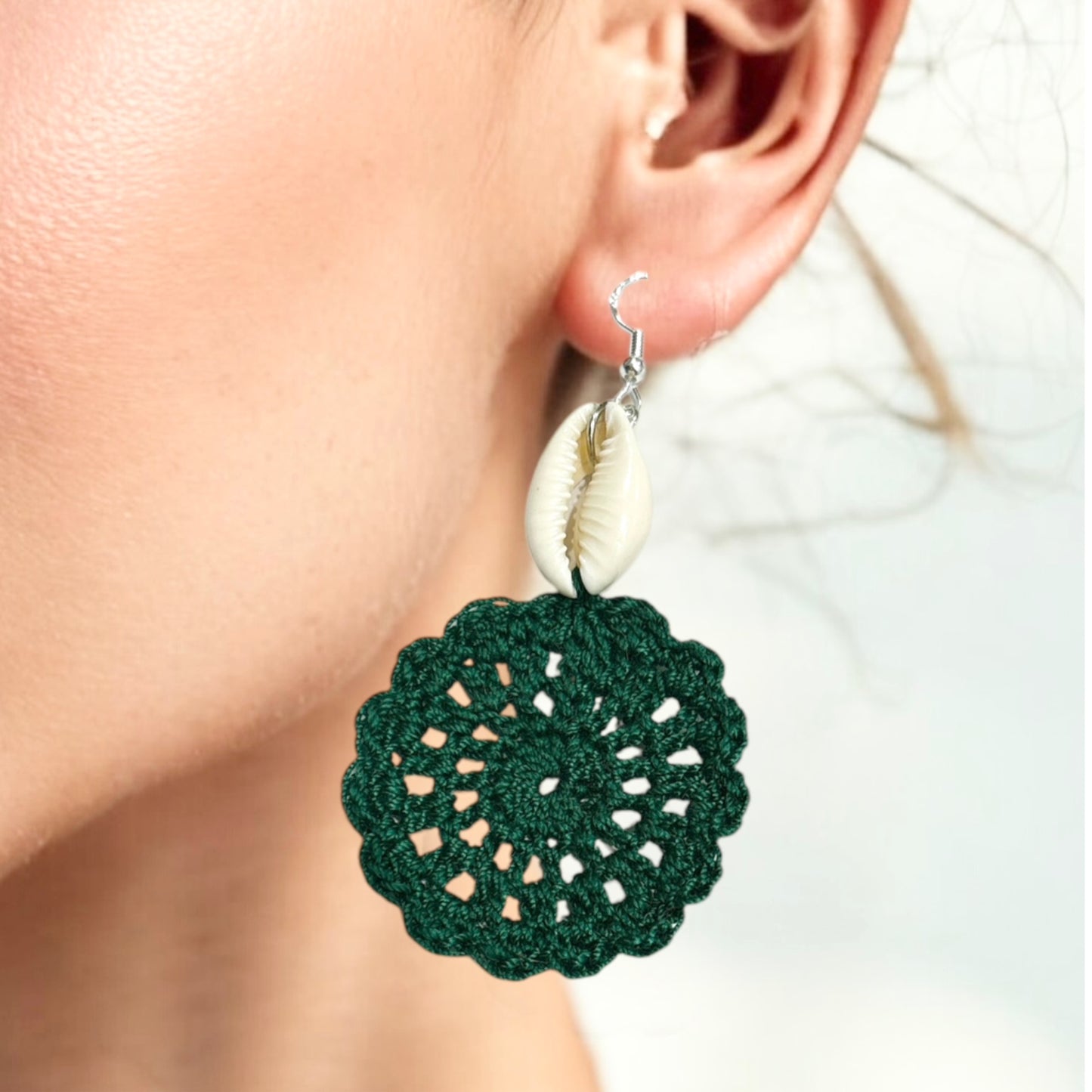 Amani’s Collection Crochet Daisy with Shell Earrings