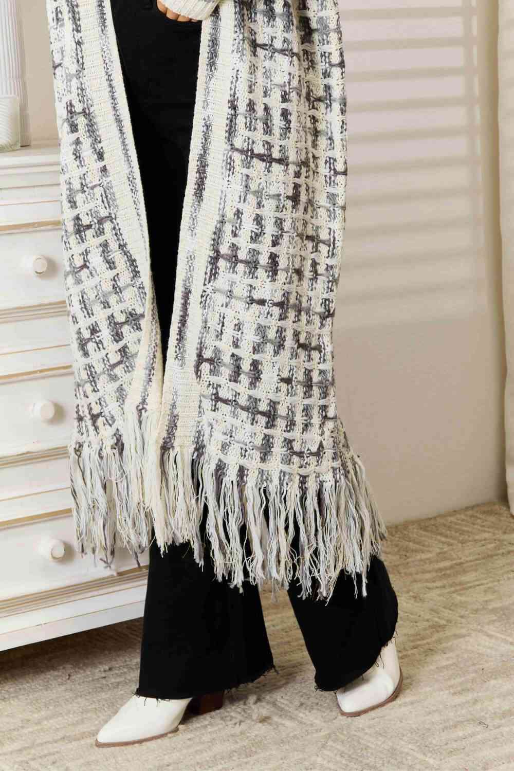 Full Size Fringe Hem Open Front Cardigan