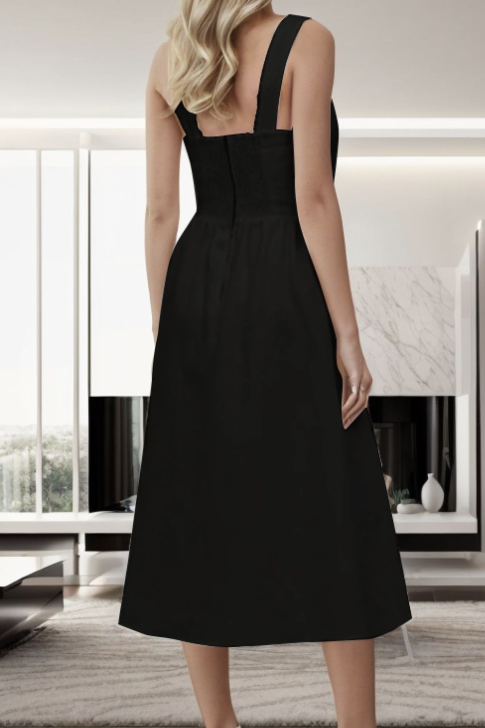 Square Neck Wide Strap Midi Dress