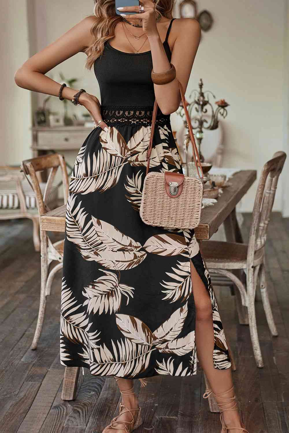 Printed Sleeveless Scoop Neck Slit Dress