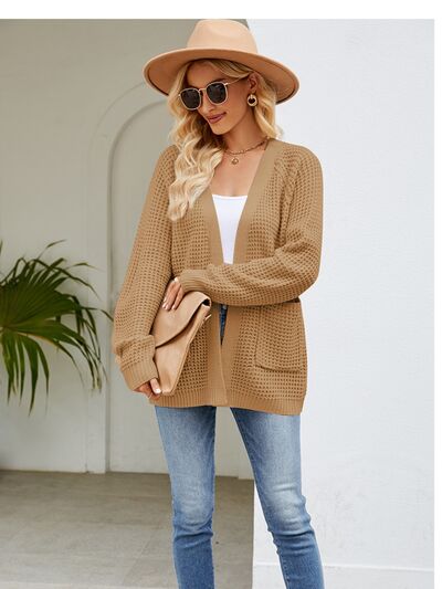 Open Front Raglan Sleeve Pocketed Cardigan