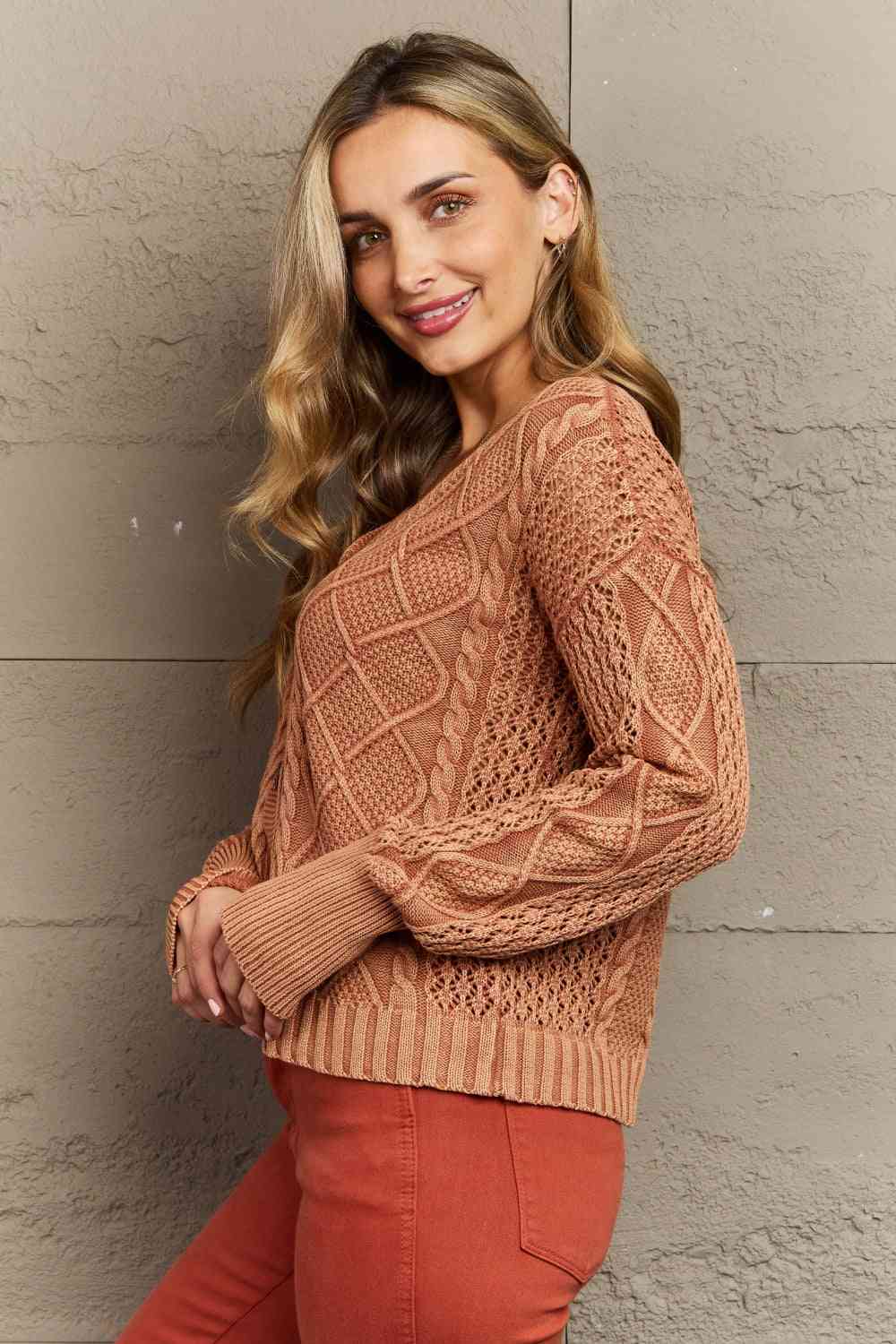 HEYSON Soft Focus Full Size Wash Cable Knit Cardigan