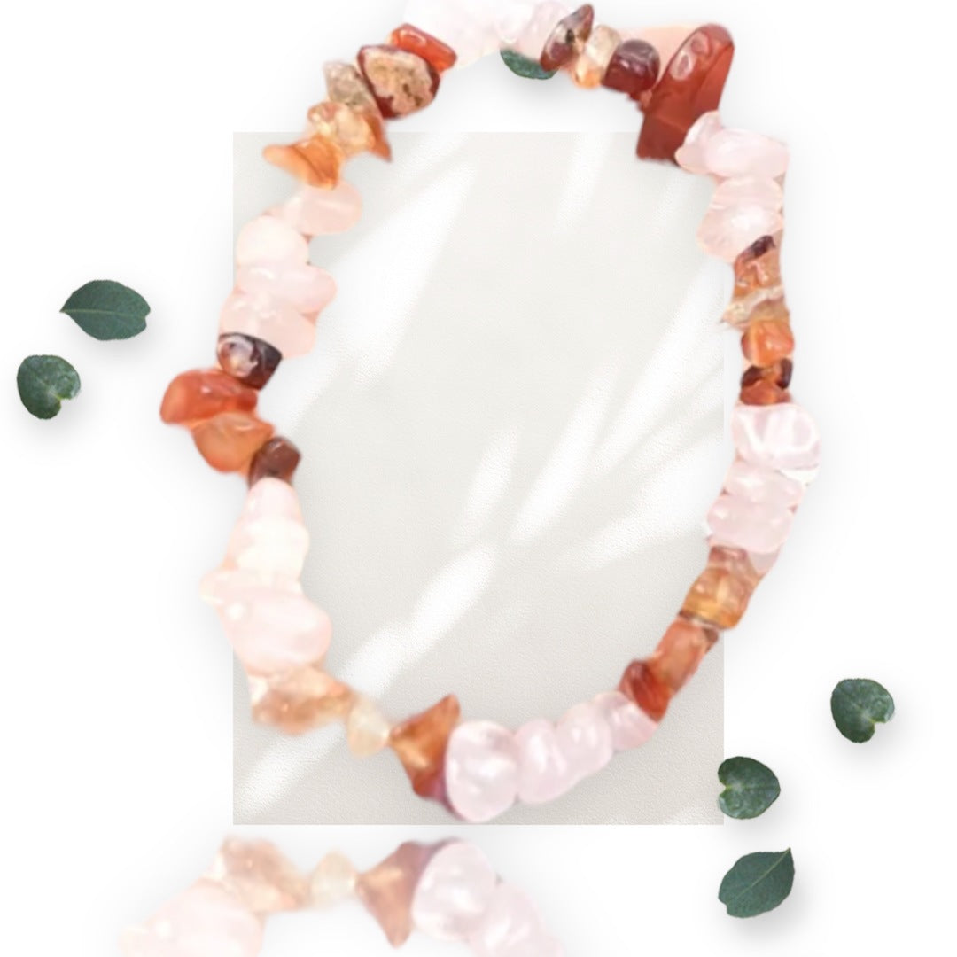 Carnelian and Rose Quartz Chip Bracelet