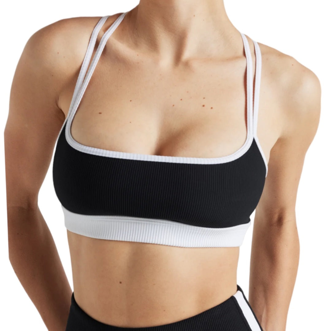 EY Black White Color Block Rib Bra