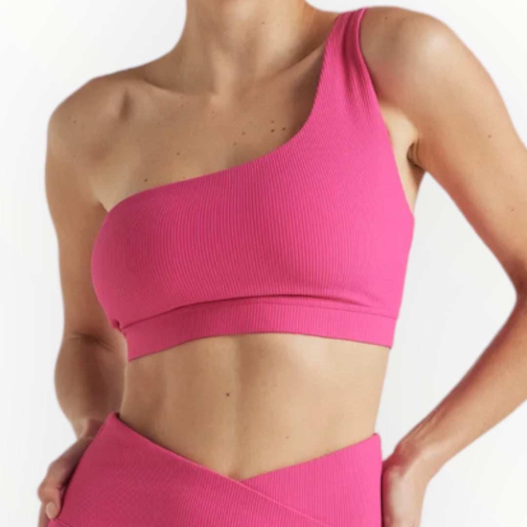 EY Pink One Shoulder Rib Bra