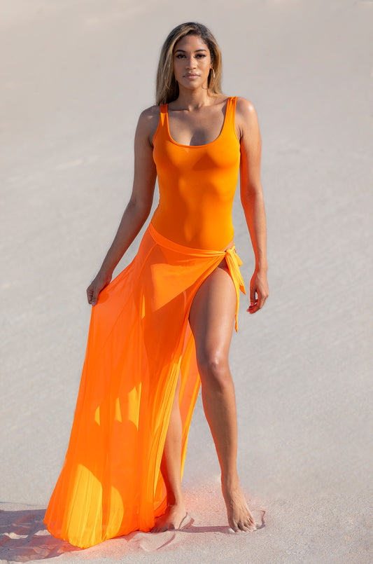 Orange Tropical Sheer Cover Up
