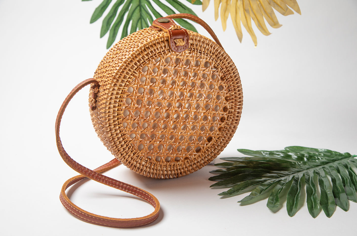 Round Woven Ata Rattan Bag