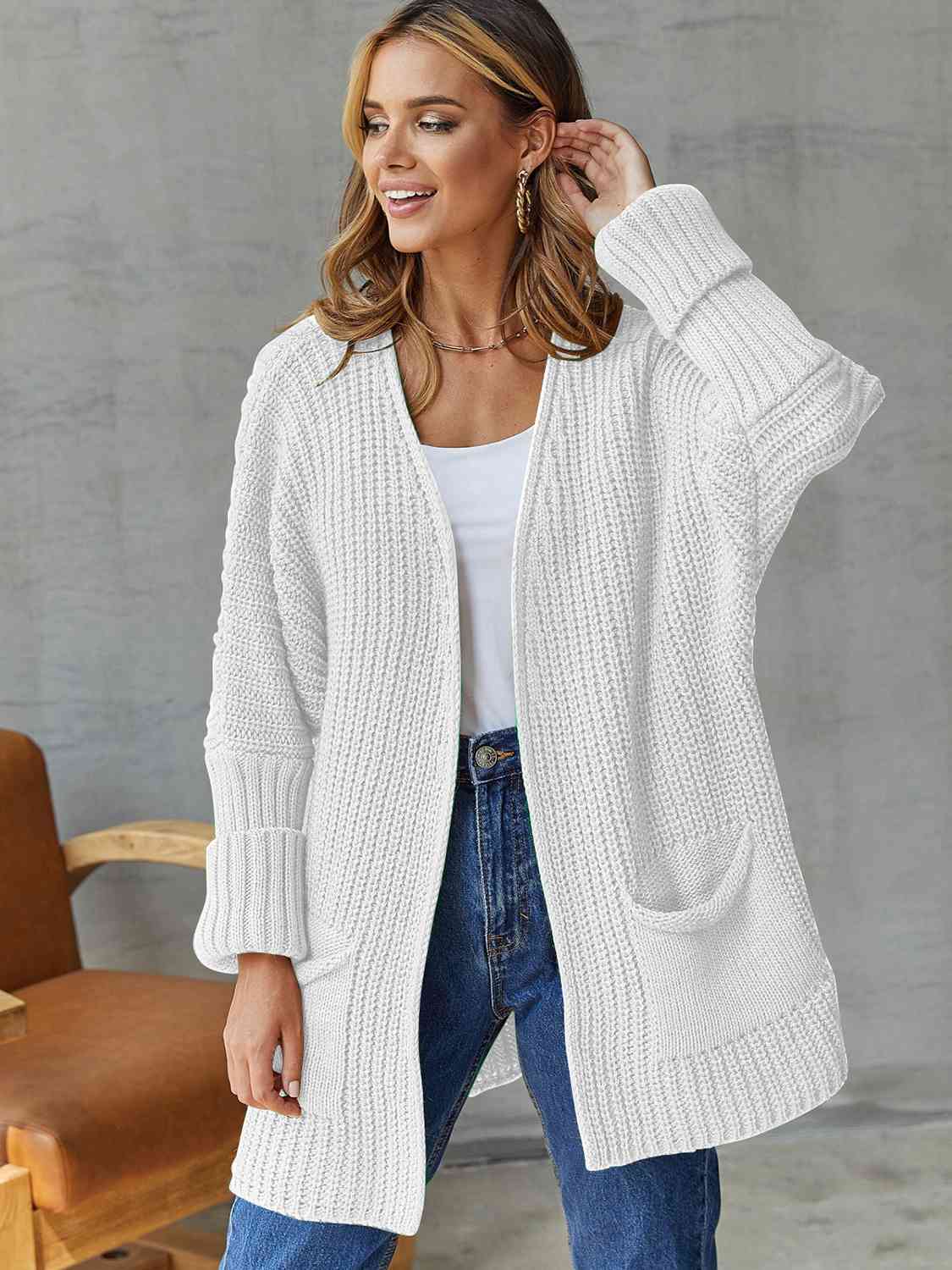 Open Front Long Sleeve Cardigan with Pockets