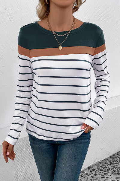 Striped Round Neck Long Sleeve T-Shirt