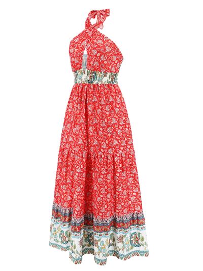 Smocked Printed Halter Neck Dress