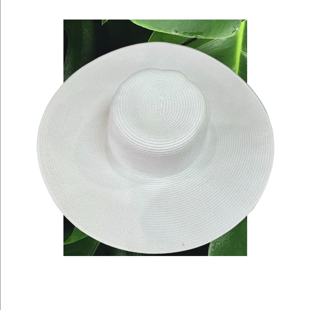 All White Women's Fashion Sun Hat  Large Brim Straw