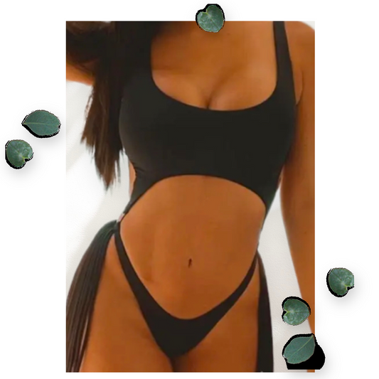Black Cut out two tone One Piece