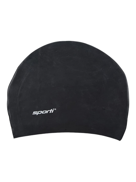 Sporti Adult’s Black Long Hair Silicone Swim Cap