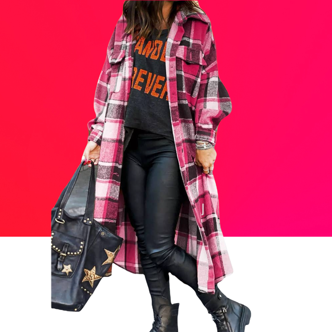 Pink  Plaid long jacket