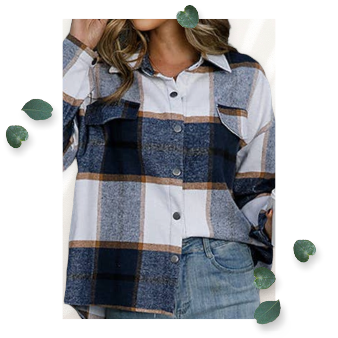 Blue Plaid Open Button Jacket