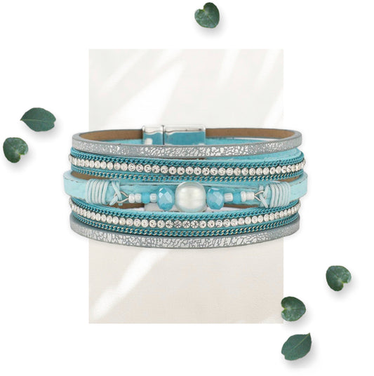 Crystal and Stones Blue Leather Bracelets