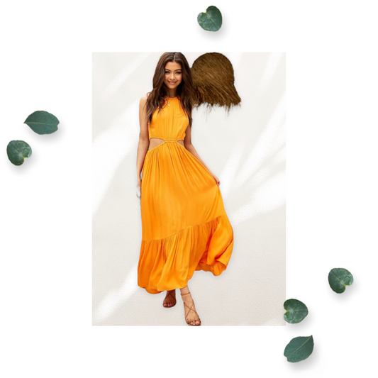Women Orange  Cutout Woven Maxi Dress