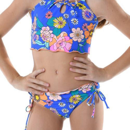 Hobie Kids' Peace Floral Two-Piece Swimsuit in Sea Blue