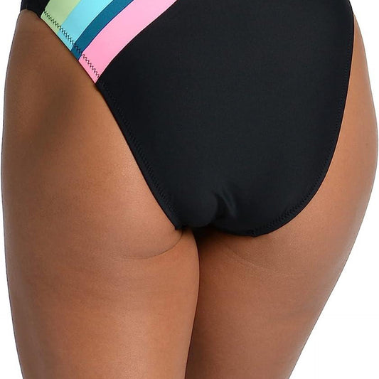 Citrus womens High Waist Pant Swimsuit Bikini Bottoms, Black Colorblock